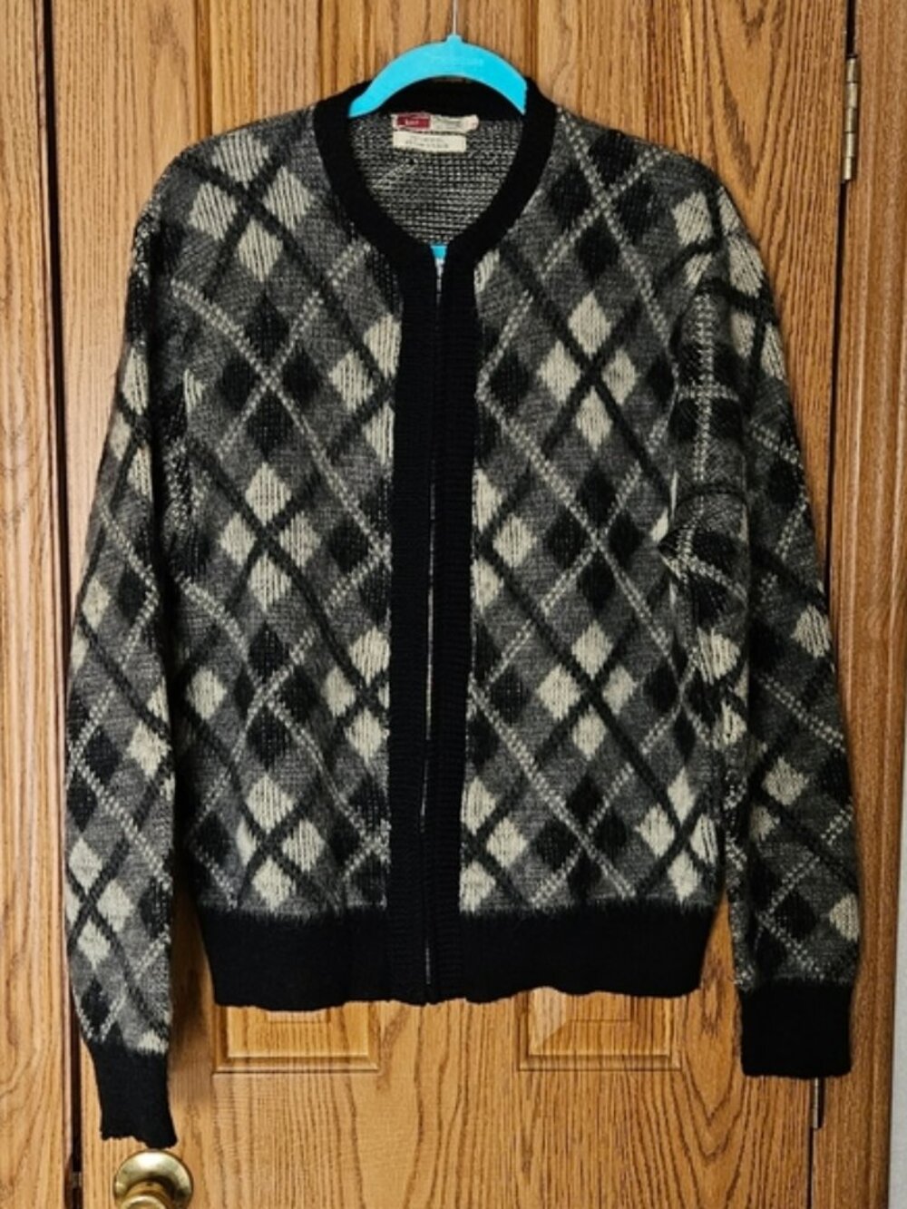 Vintage 1960's Milwaukee Knit Original Styles Wool/Mohair Zip Cardigan size XL